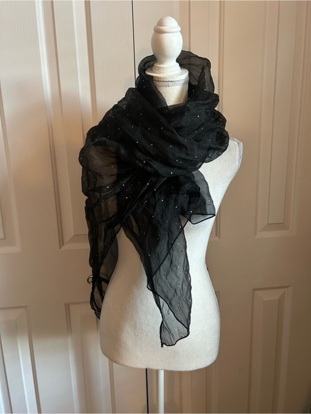 Black Sheer Scarf/Wrap with Subtle Sparkle Accents - Women Accessories
